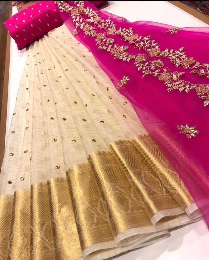 Kanchi Organza Silk Adult Lehenga Material