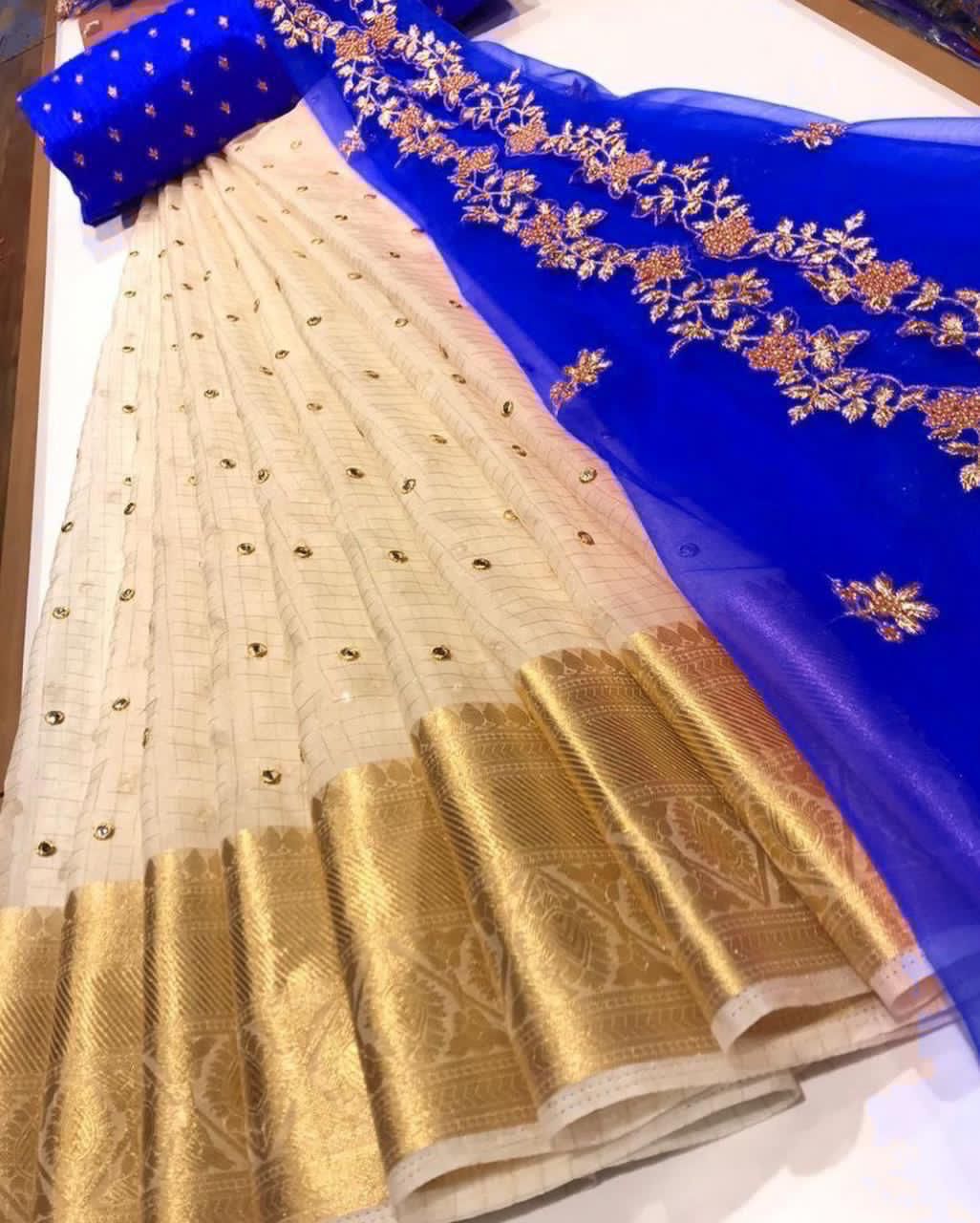 Kanchi Organza Silk Adult Lehenga Material