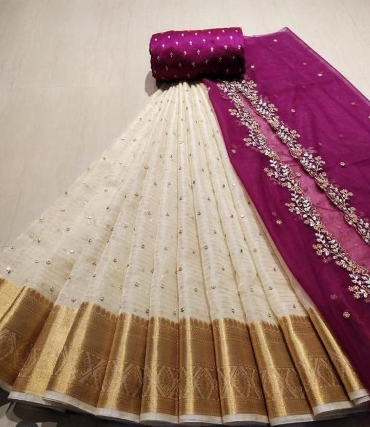 Kanchi Organza Silk Adult Lehenga Material