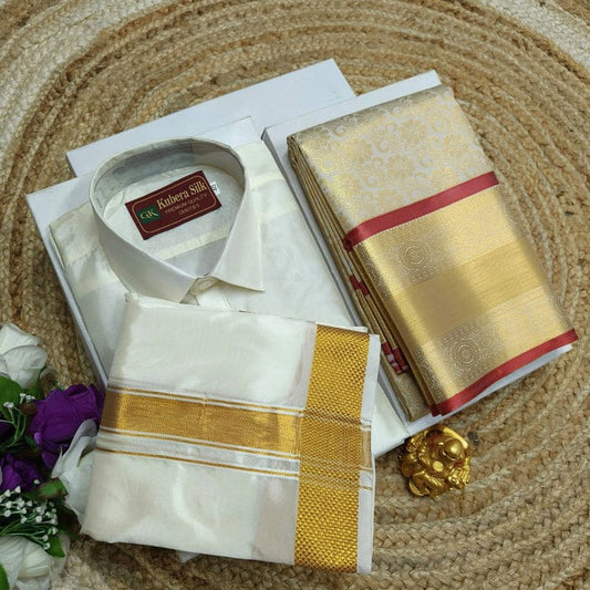 Semi Silk Saree & Semi Silk Dhoti Set - Couple Combo