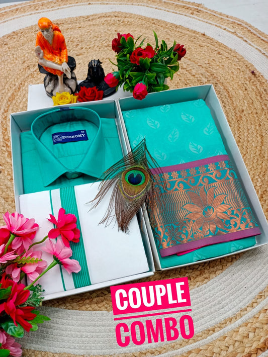 Couple Combo - Semi Silk Saree & Dhoti Shirt