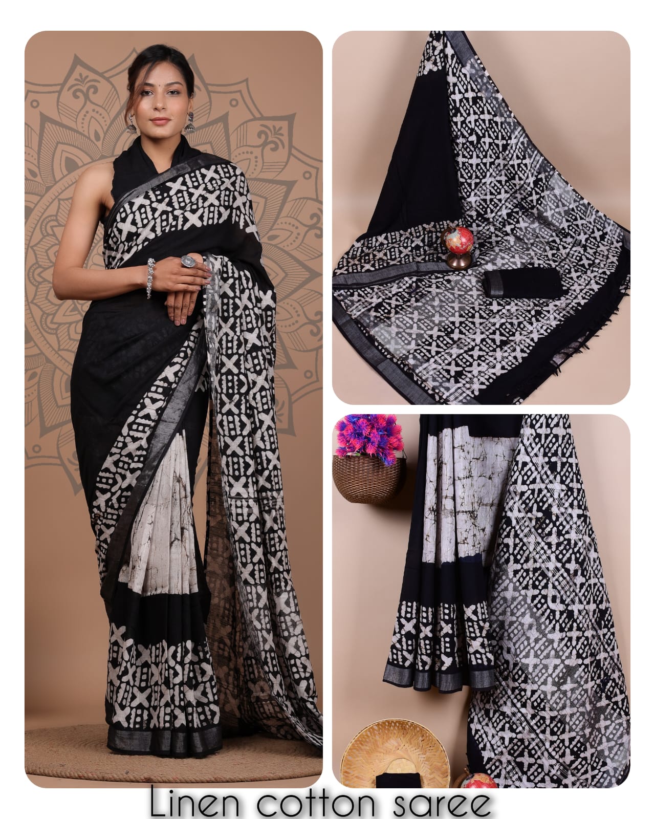 Ajrakh printed saree