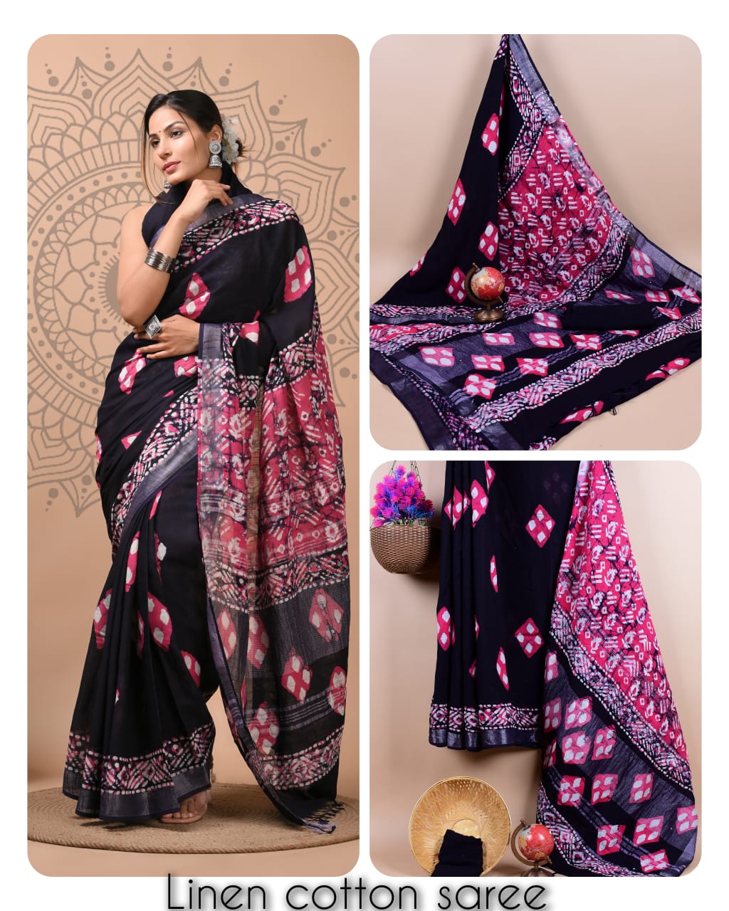 Ajrakh printed saree