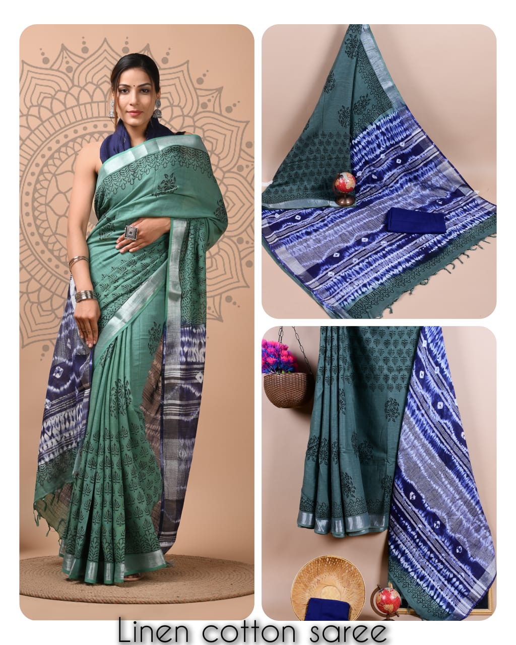 Ajrakh printed saree