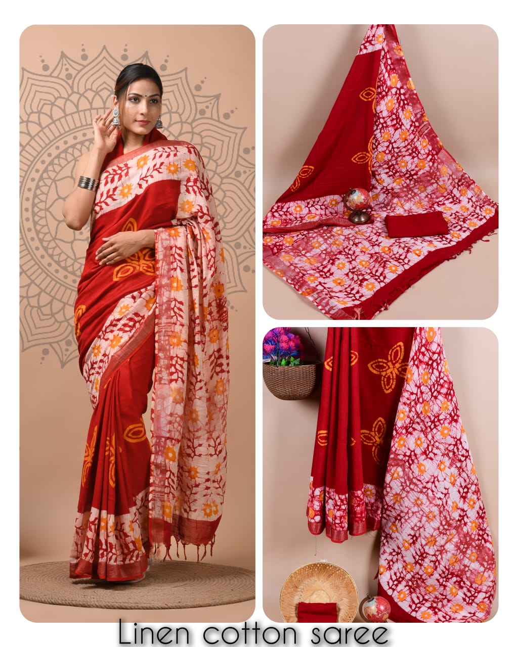 Ajrakh prints kolkata linen cotton saree