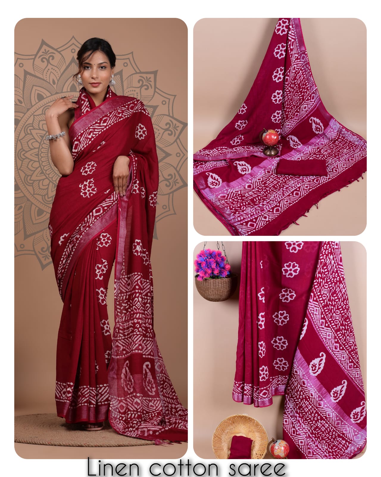 Ajrakh printed saree