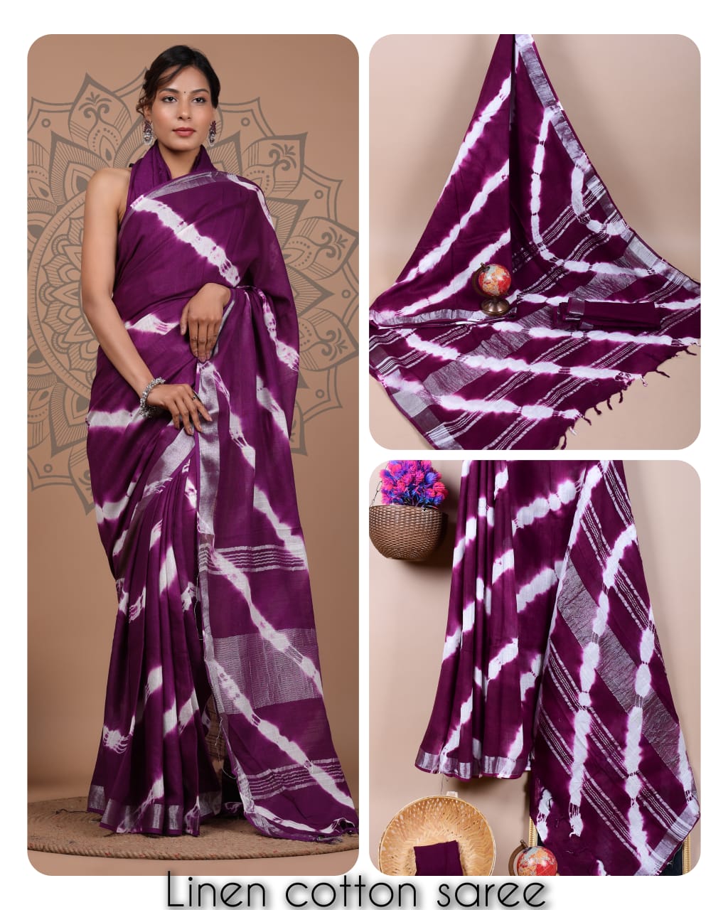 Ajrakh prints kolkata linen cotton saree