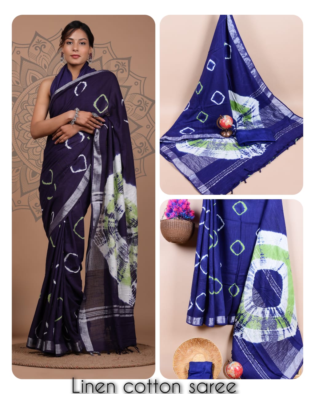 Ajrakh prints kolkata linen cotton saree