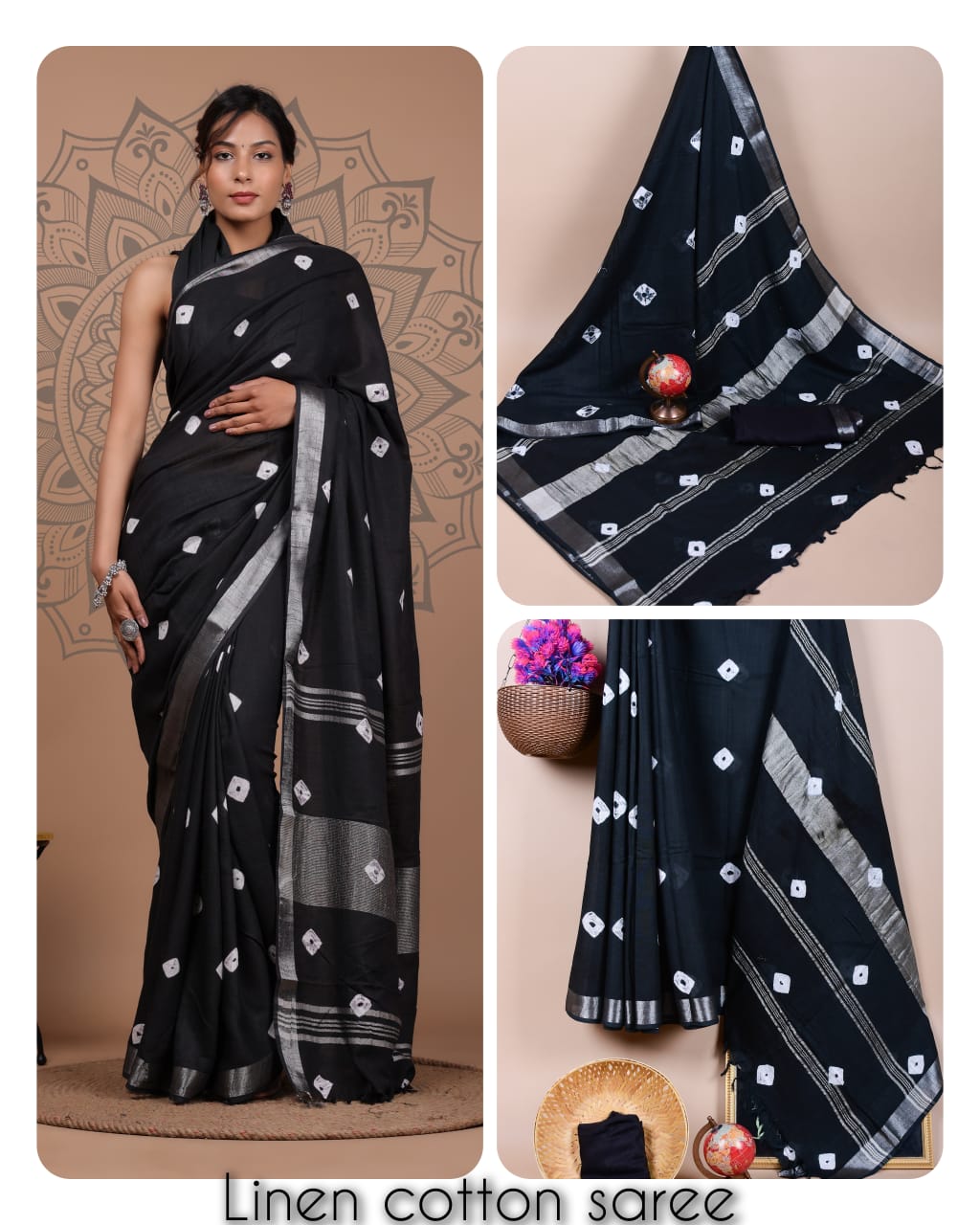 Ajrakh prints kolkata linen cotton saree