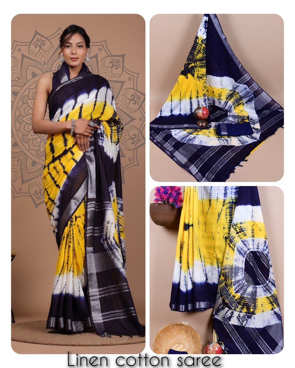 Ajrakh prints kolkata linen cotton saree