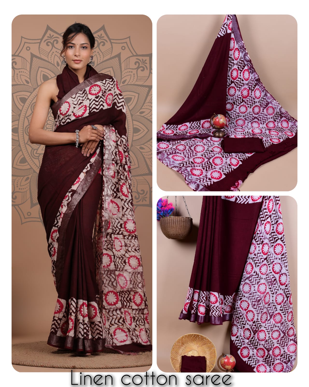 Ajrakh printed saree