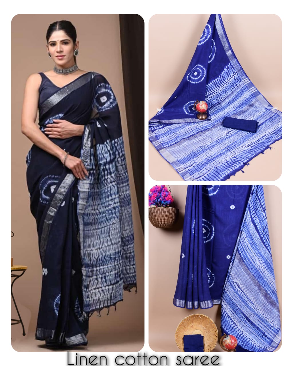 Ajrakh prints kolkata linen cotton saree