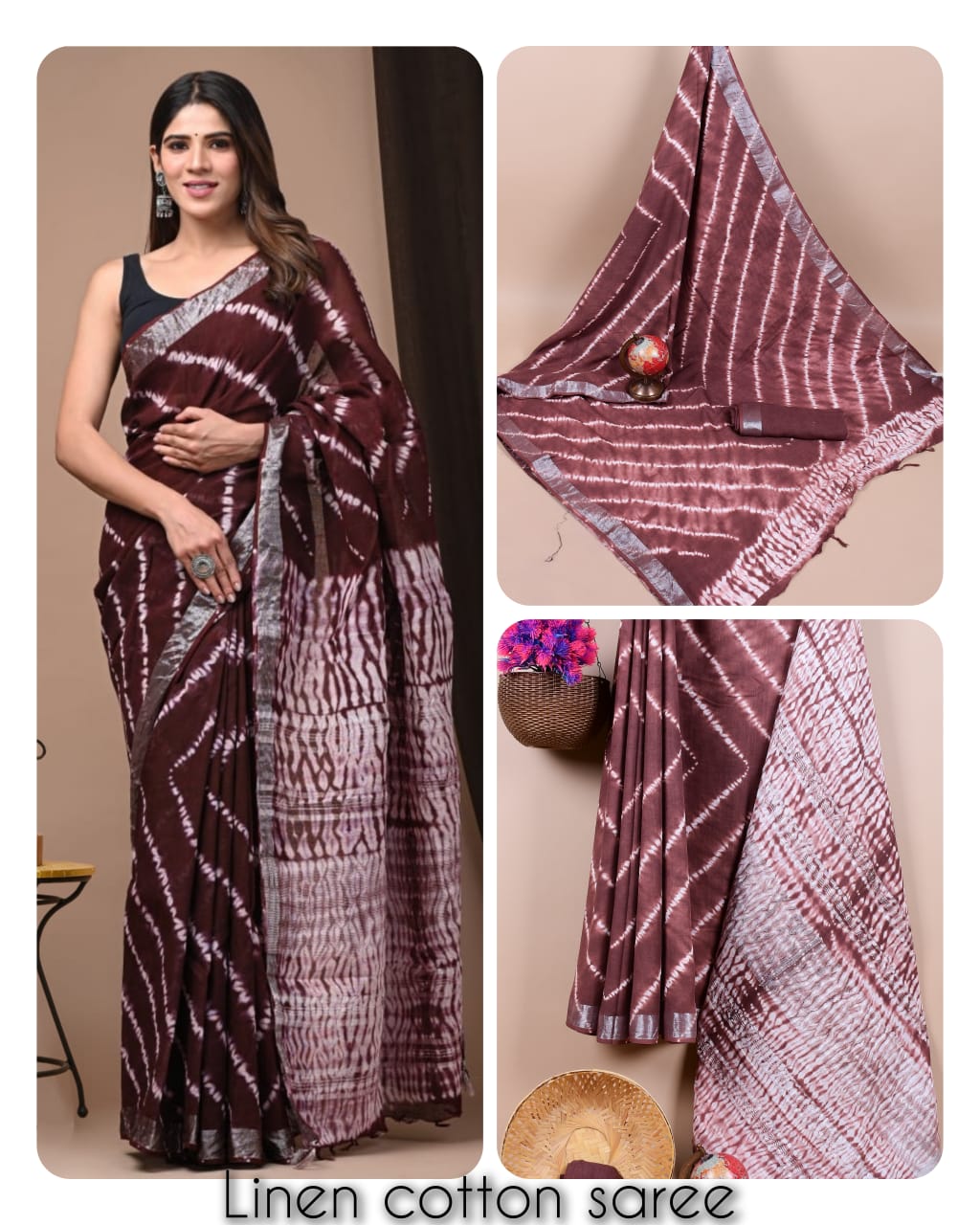 Ajrakh prints kolkata linen cotton saree