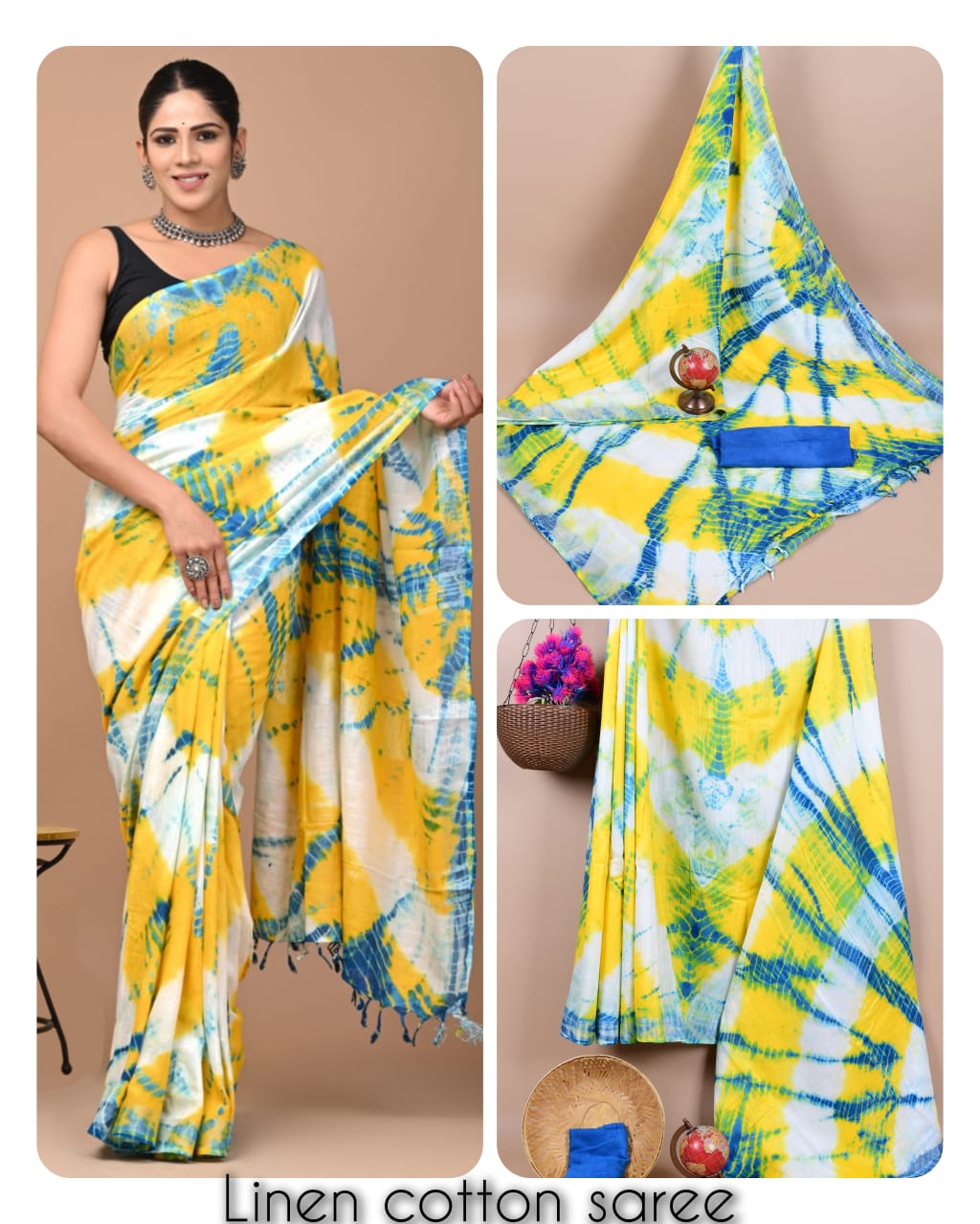 Ajrakh prints kolkata linen cotton saree