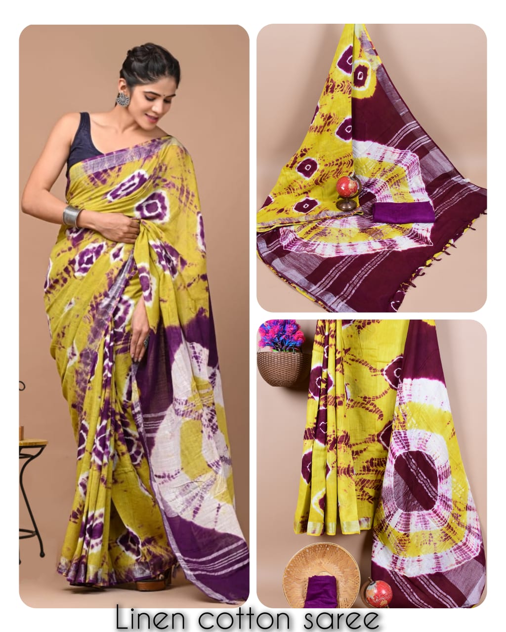 Ajrakh prints kolkata linen cotton saree