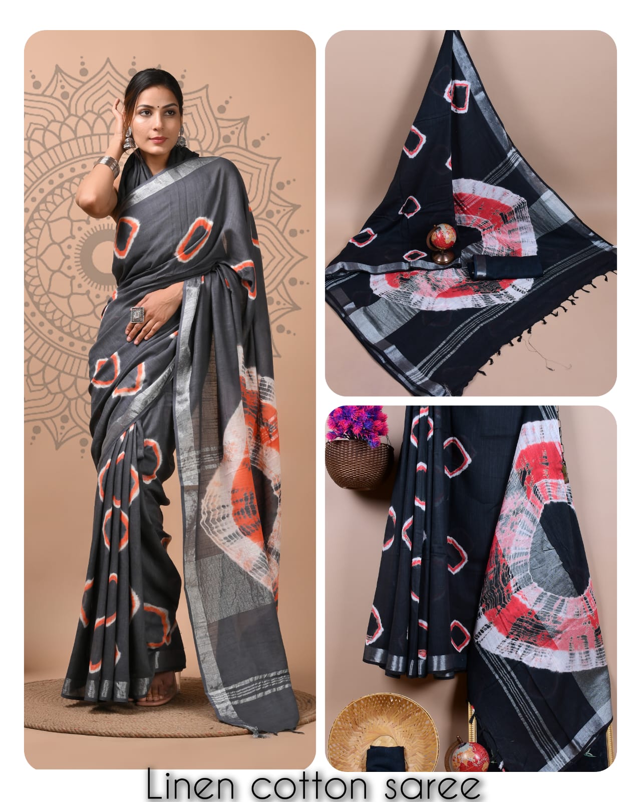 Ajrakh printed saree