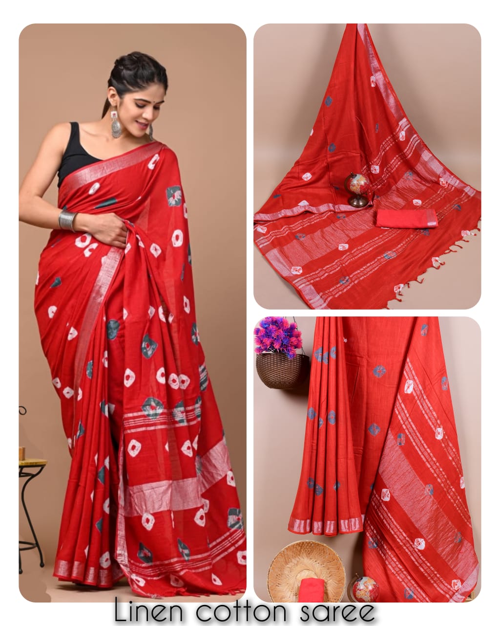 Ajrakh prints kolkata linen cotton saree