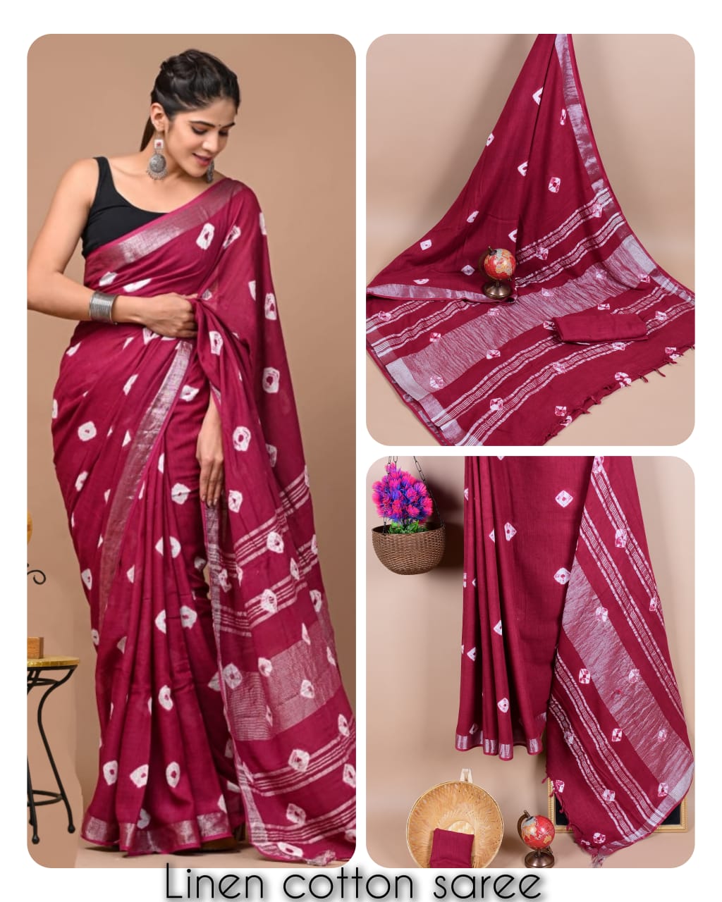 Ajrakh and Light Weight Linen Cotton Saree