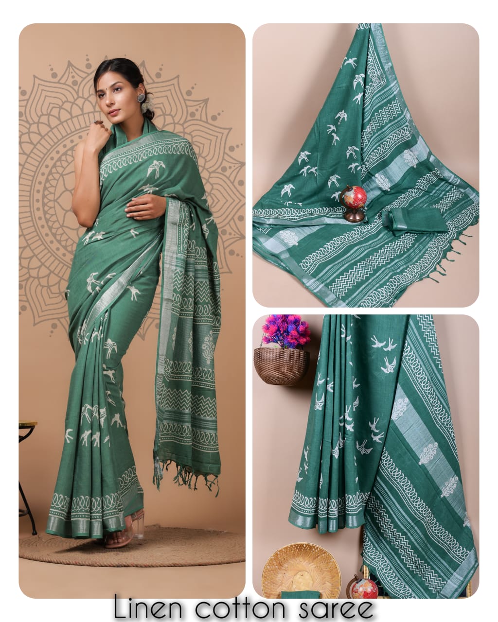 Ajrakh and Light Weight Linen Cotton Saree