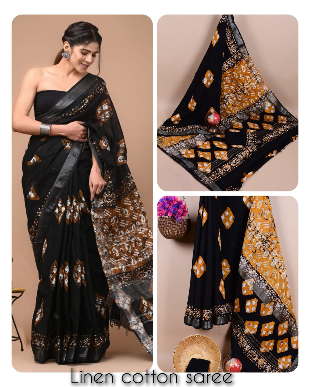 Ajrakh and Light Weight Linen Cotton Saree