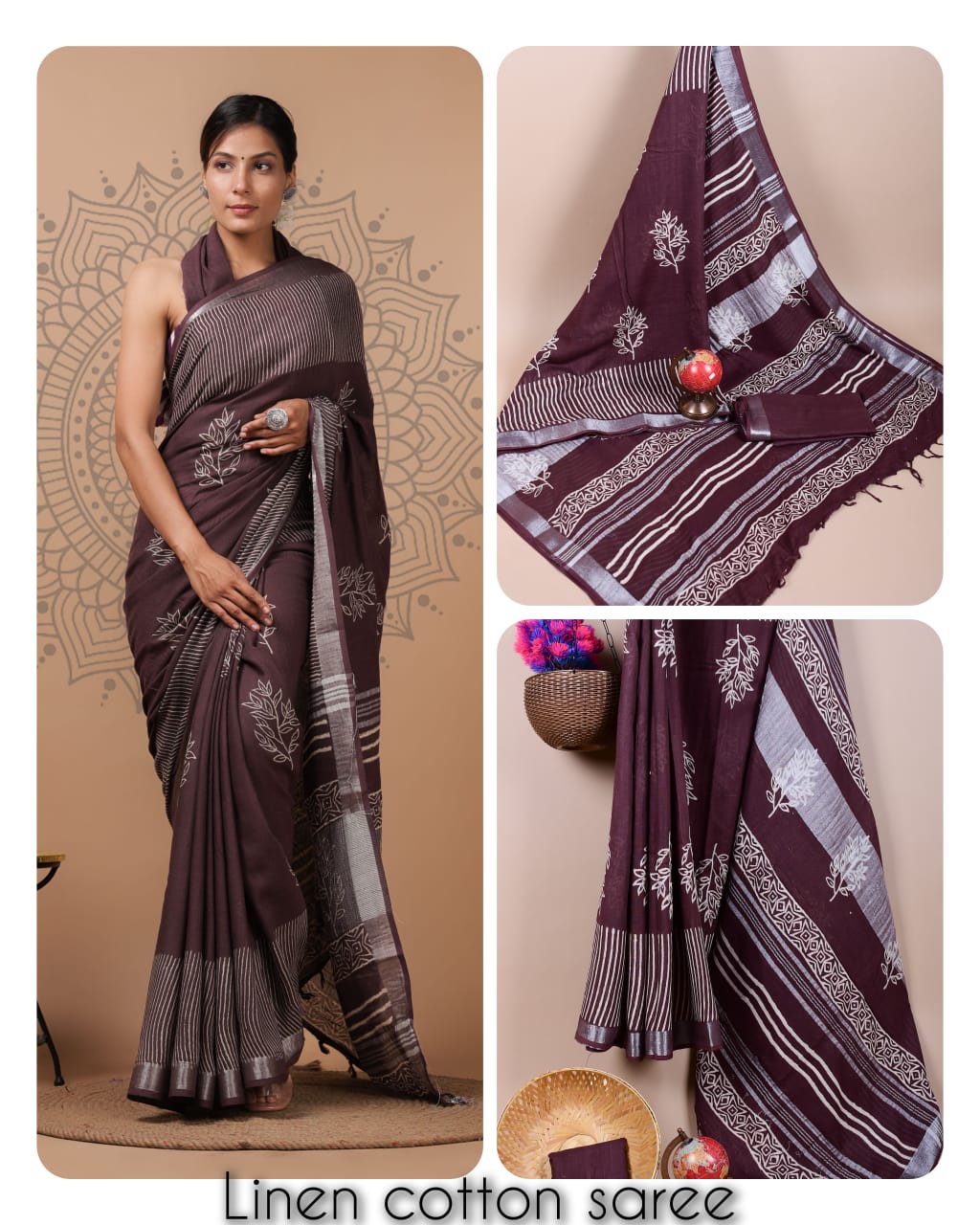 Ajrakh and Light Weight Linen Cotton Saree