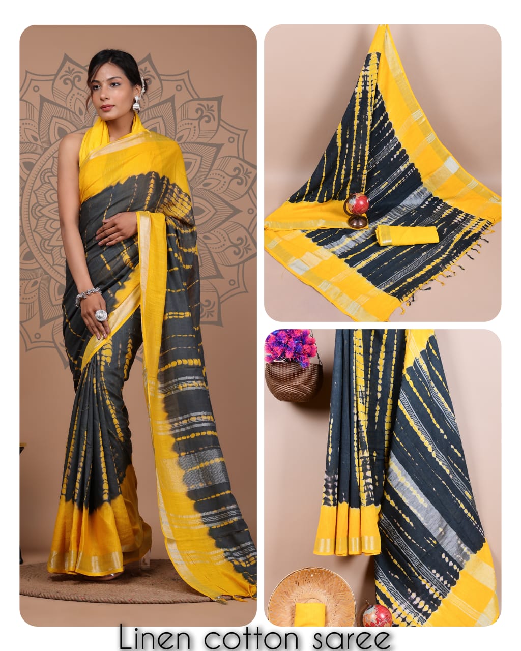 Ajrakh and Light Weight Linen Cotton Saree