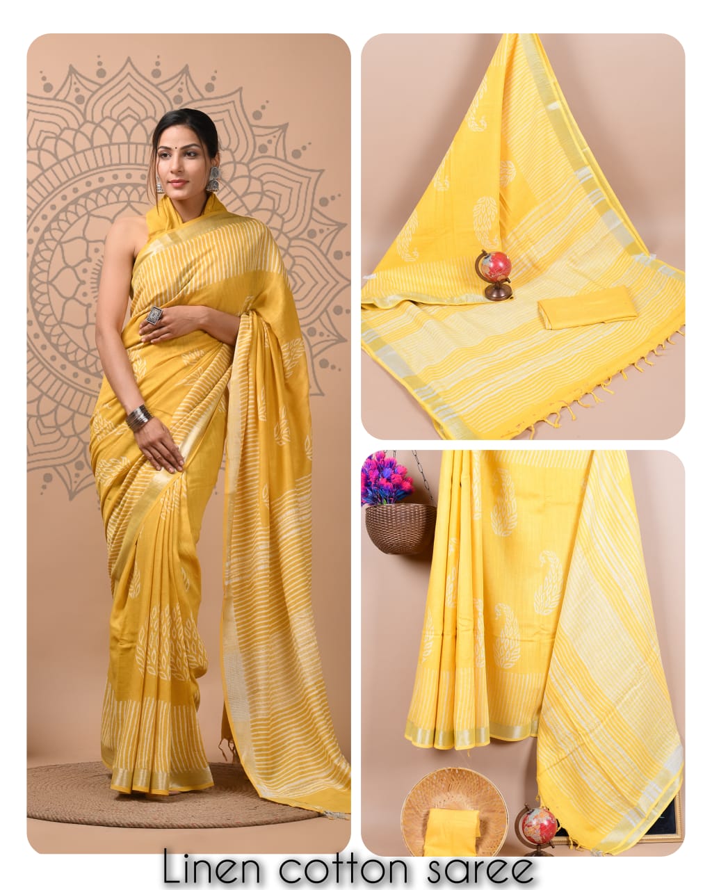 Ajrakh and Light Weight Linen Cotton Saree