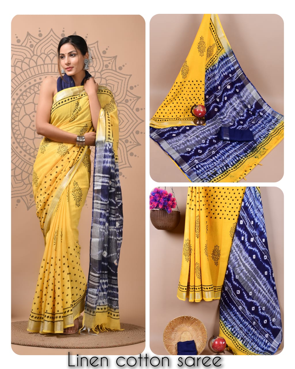 Ajrakh and Light Weight Linen Cotton Saree