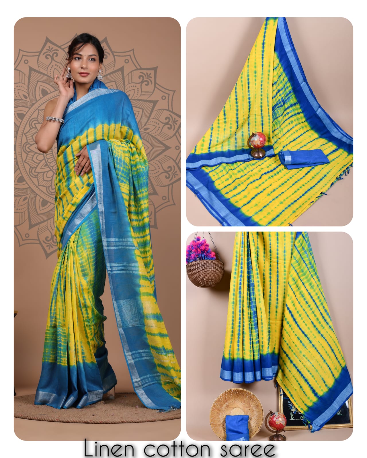 Ajrakh printed saree