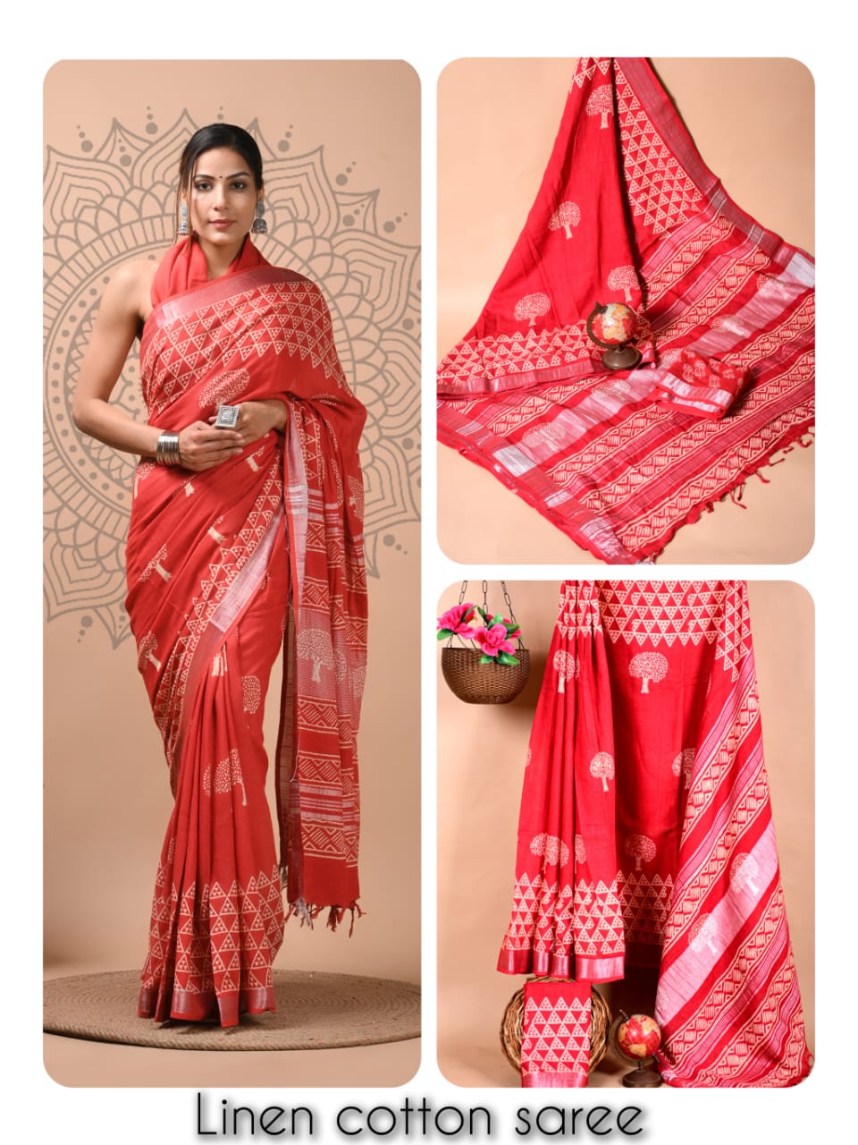 Ajrakh and Light Weight Linen Cotton Saree