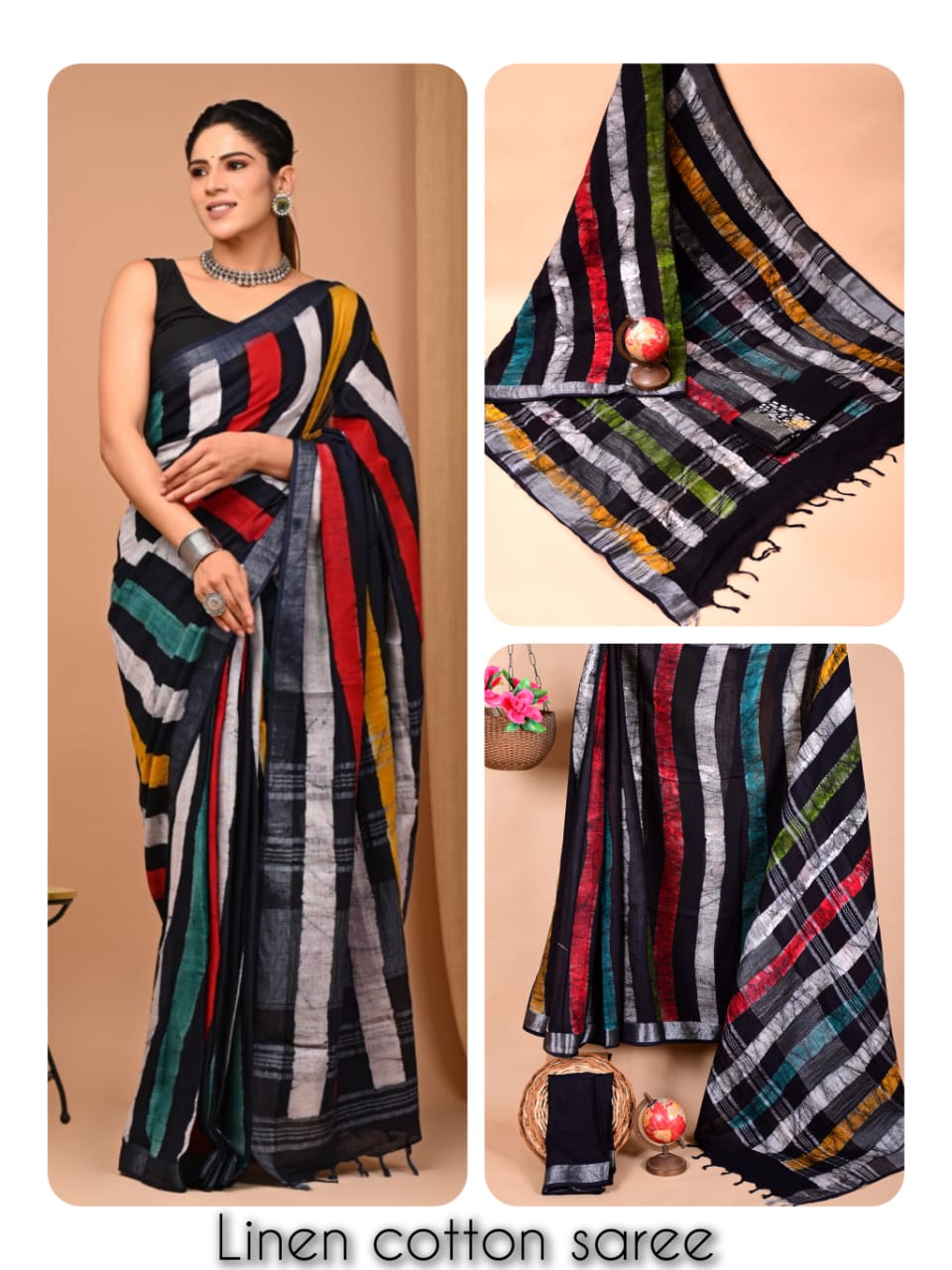 Ajrakh and Light Weight Linen Cotton Saree