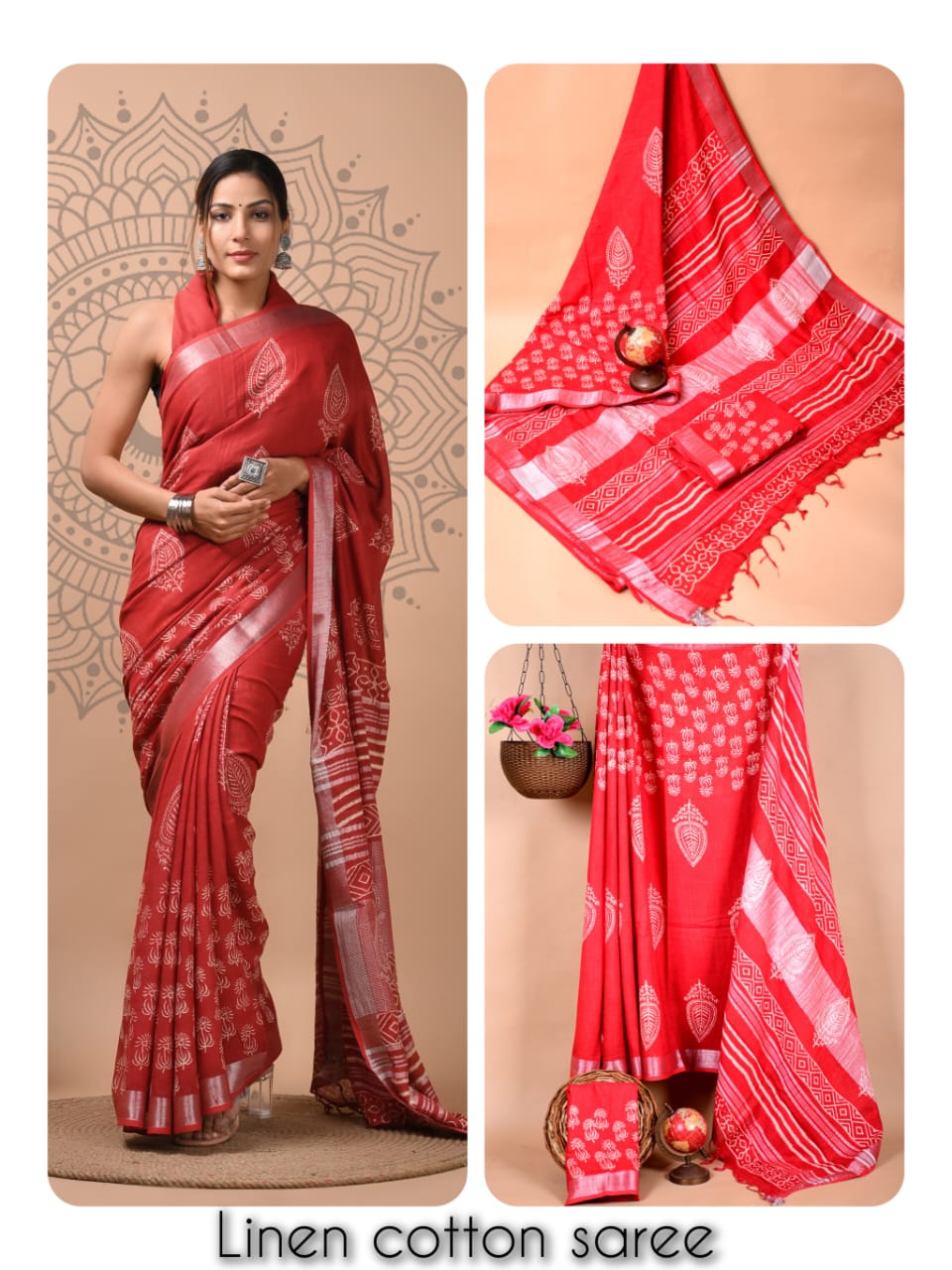 Ajrakh and Light Weight Linen Cotton Saree