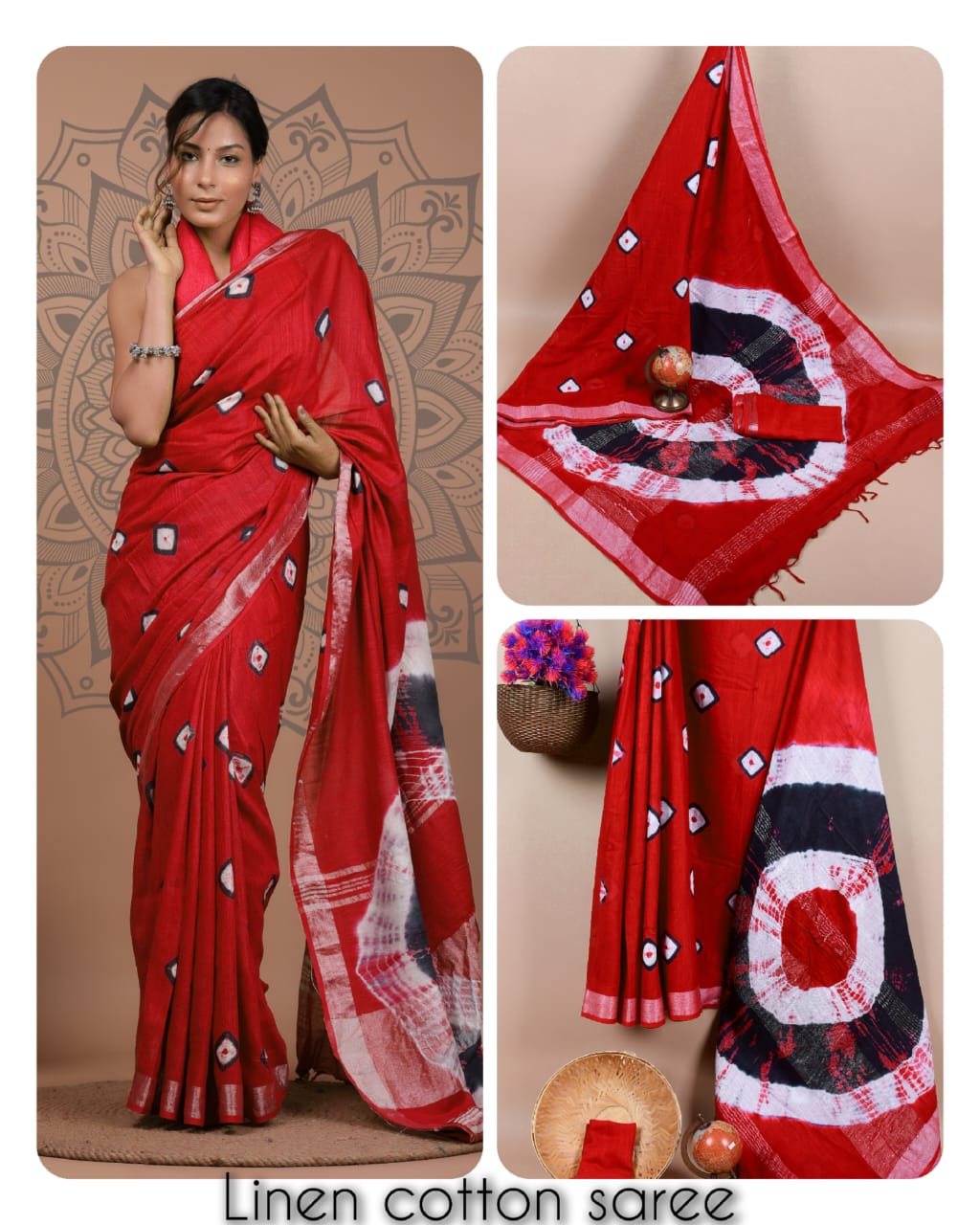 Ajrakh and Light Weight Linen Cotton Saree