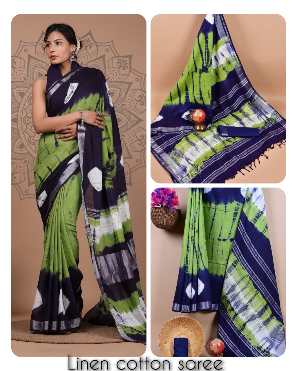 Ajrakh and Light Weight Linen Cotton Saree