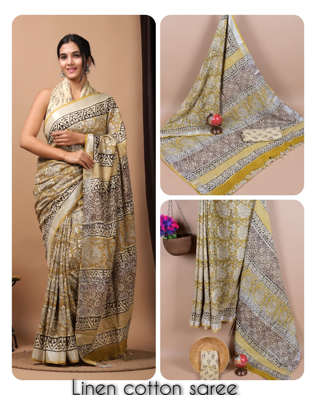 Ajrakh and Light Weight Linen Cotton Saree