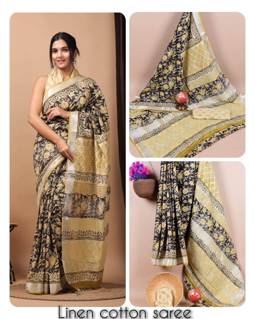 Ajrakh and Light Weight Linen Cotton Saree