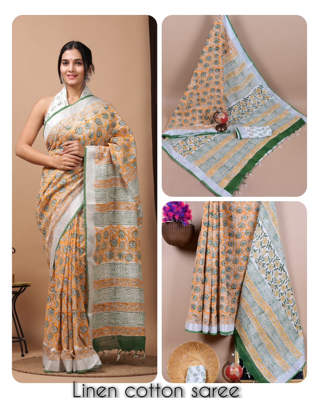 Ajrakh and Light Weight Linen Cotton Saree