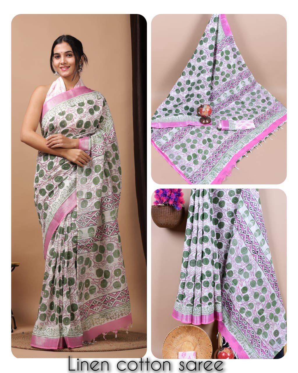 Ajrakh and Light Weight Linen Cotton Saree