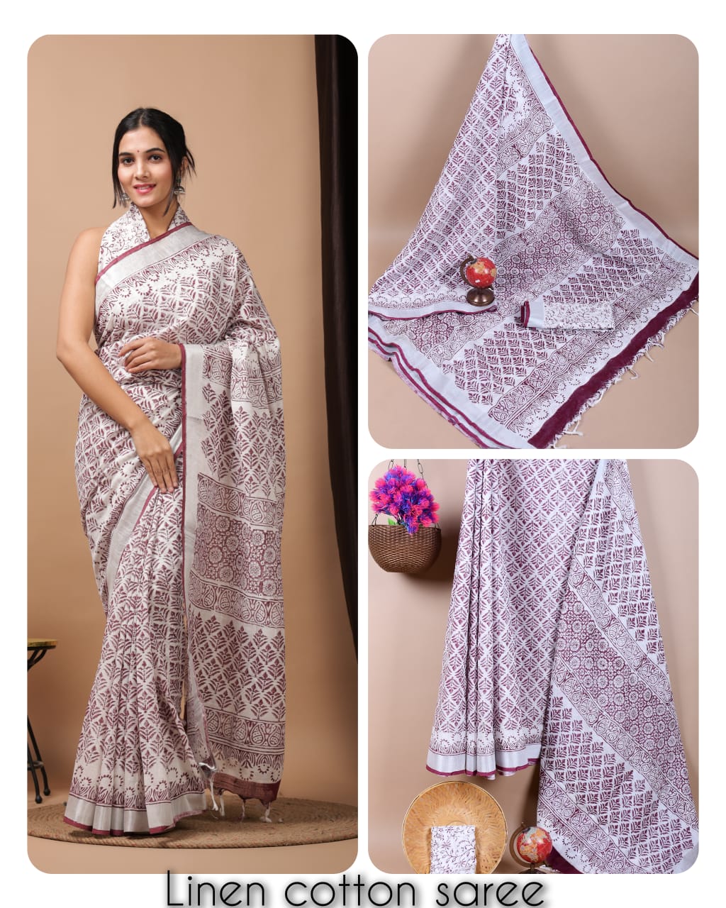 Ajrakh and Light Weight Linen Cotton Saree