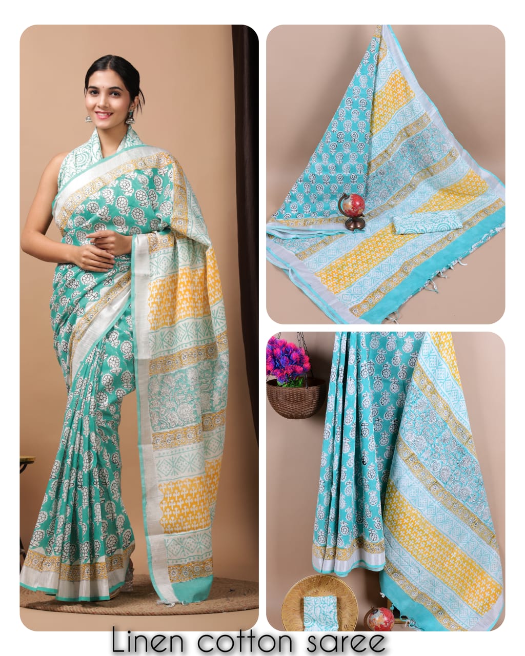 Ajrakh and Light Weight Linen Cotton Saree