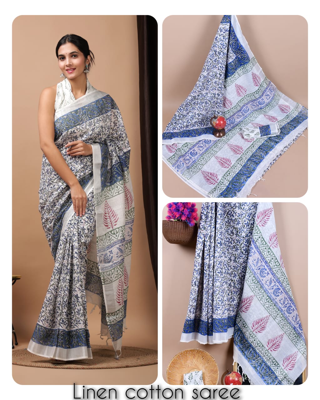 Ajrakh and Light Weight Linen Cotton Saree