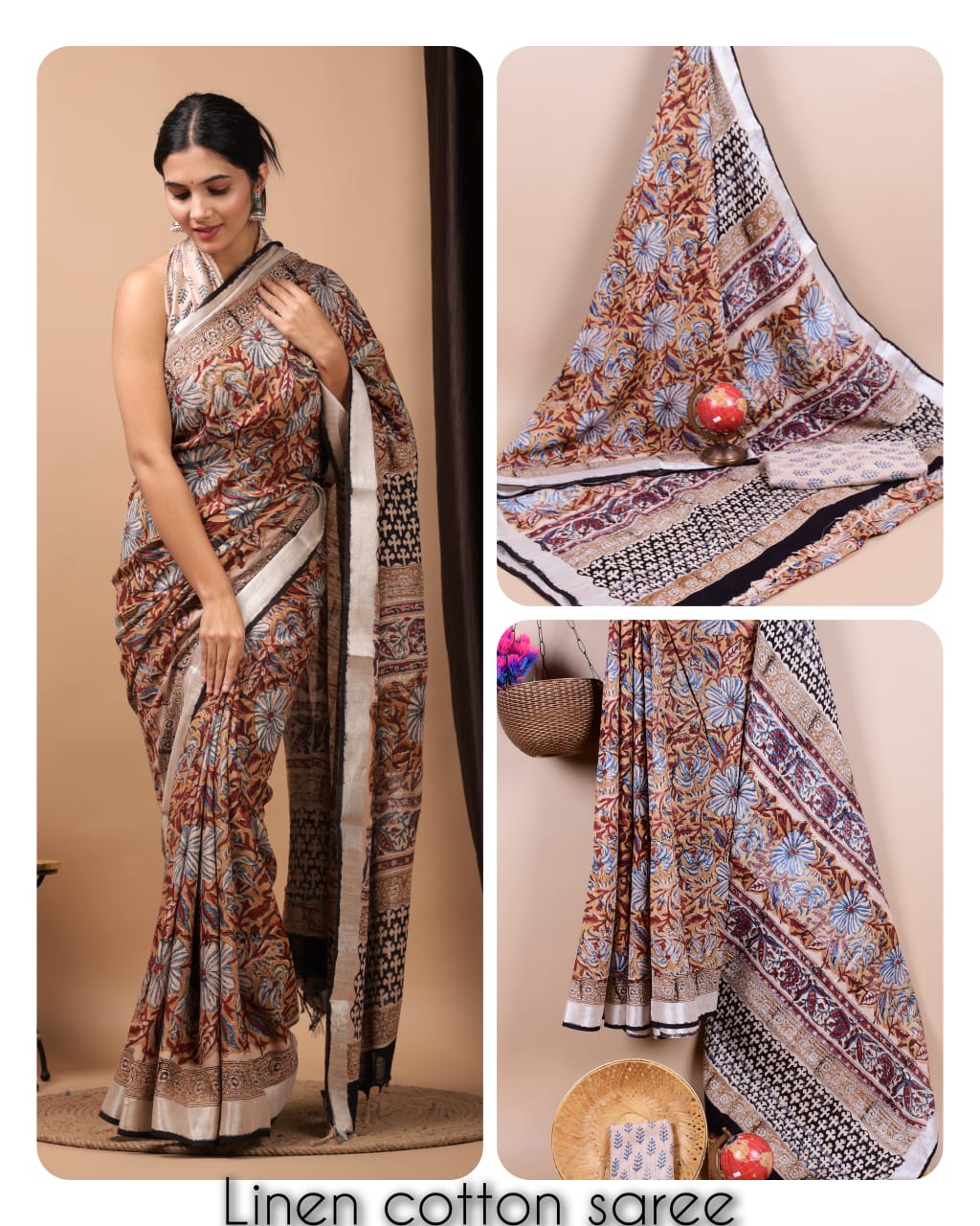 Ajrakh and Light Weight Linen Cotton Saree