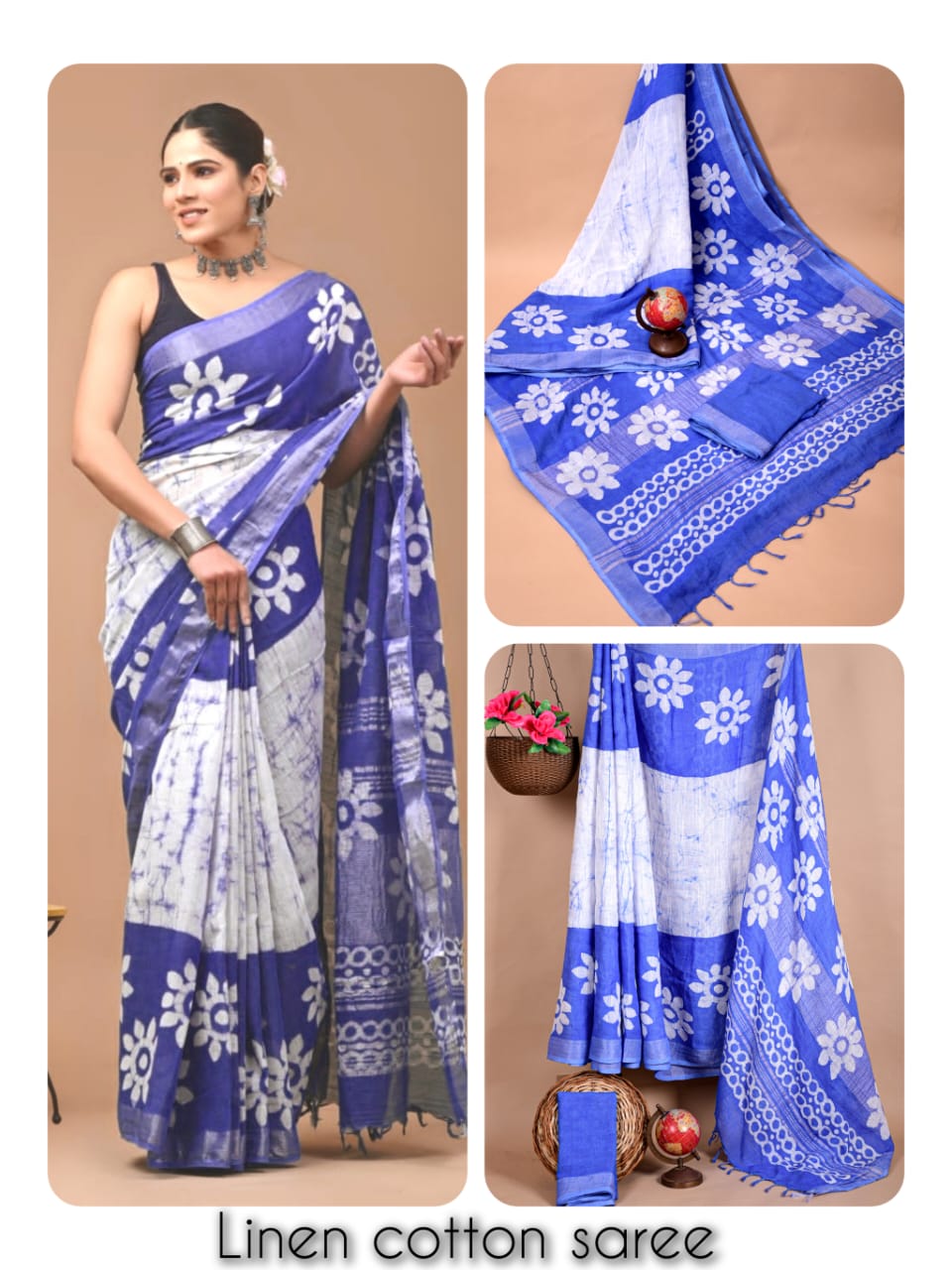 Ajrakh and Light Weight Linen Cotton Saree