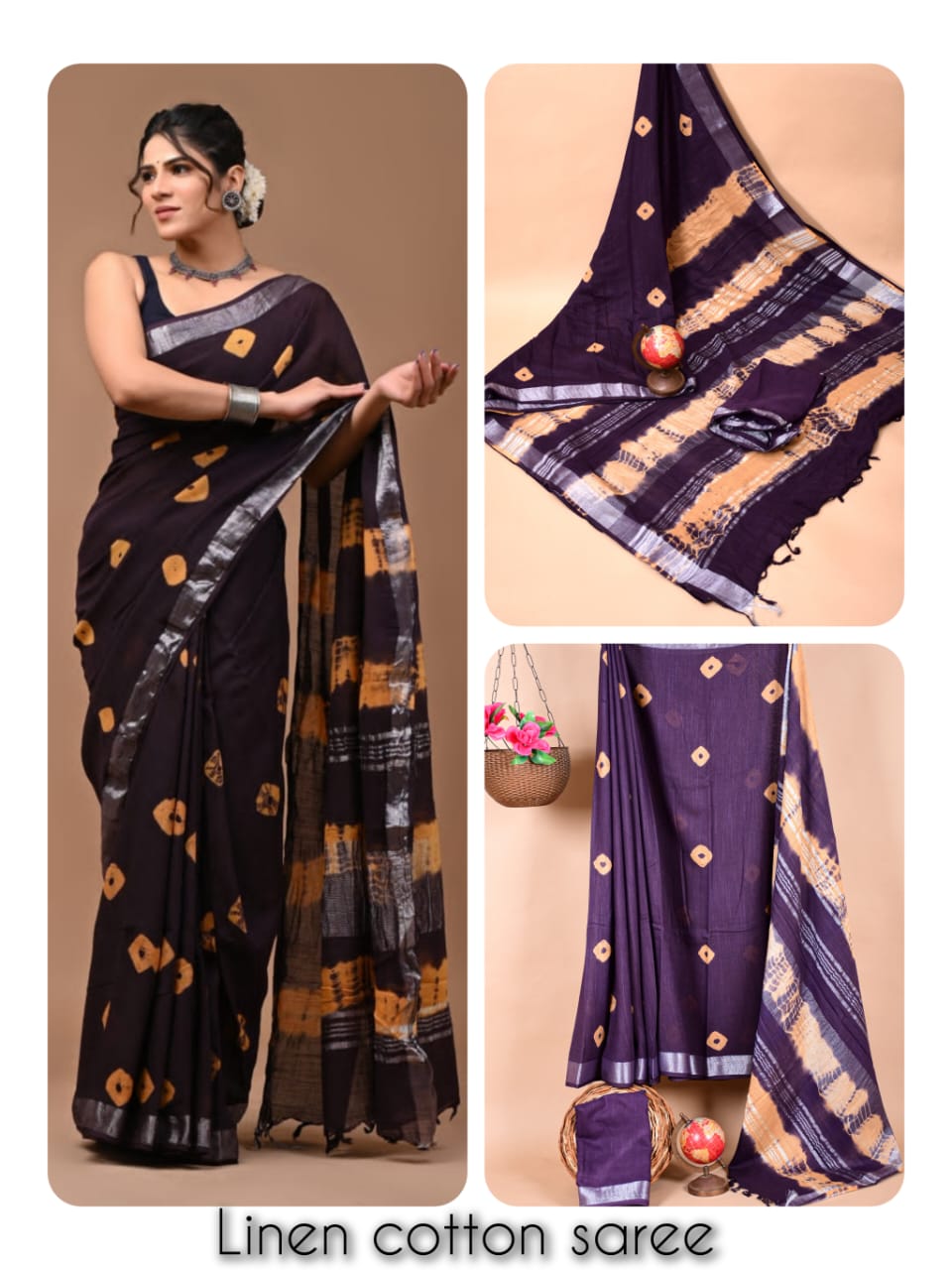 Ajrakh and Light Weight Linen Cotton Saree