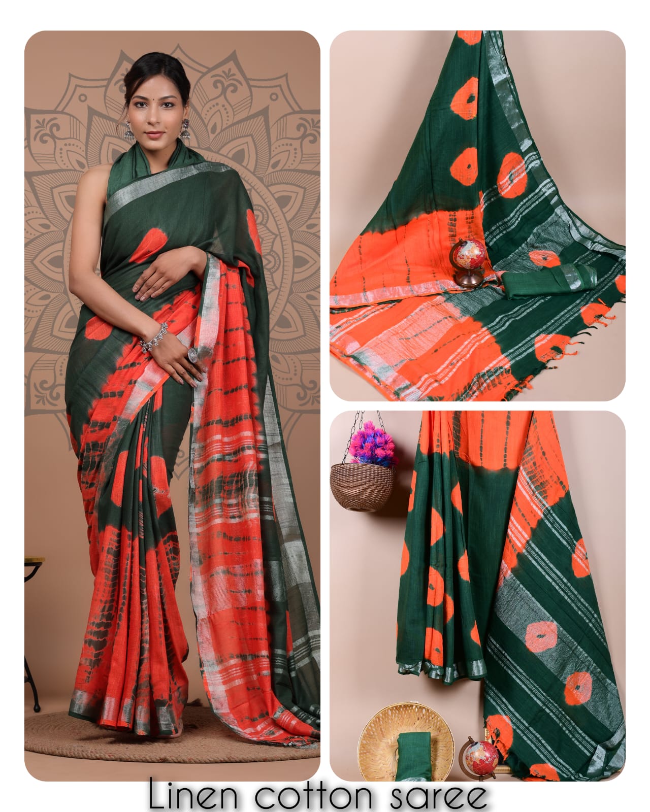 Ajrakh printed saree