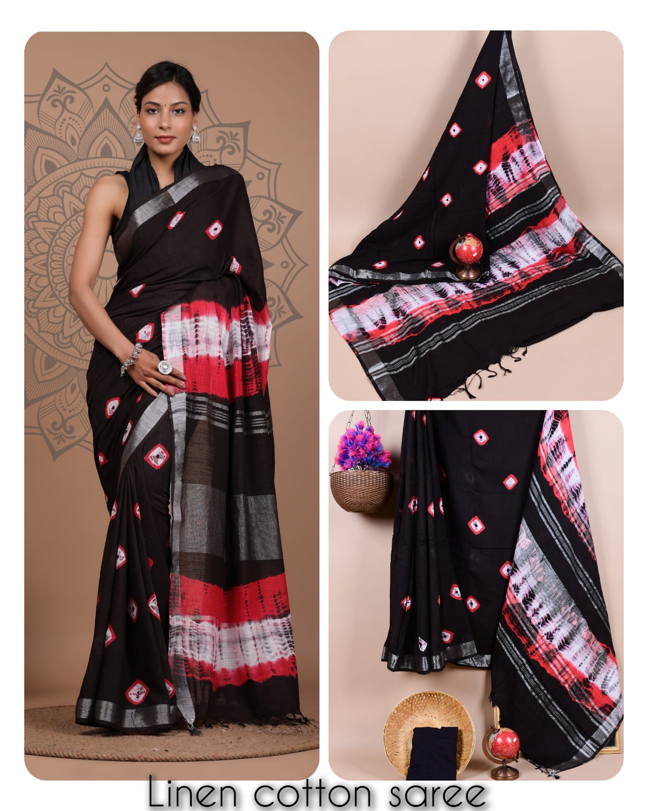 Ajrakh printed saree