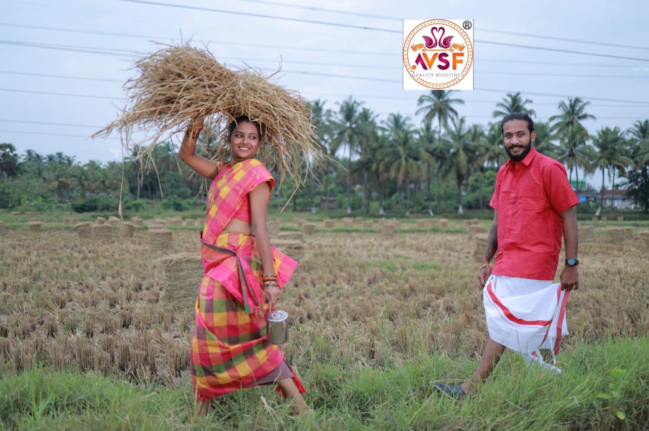 Arani kovai paalum pazhamum checked pattu saree