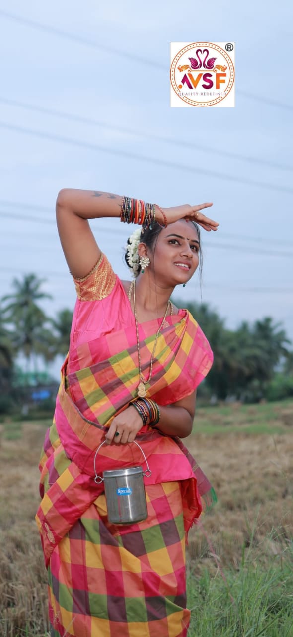 Arani kovai paalum pazhamum checked pattu saree