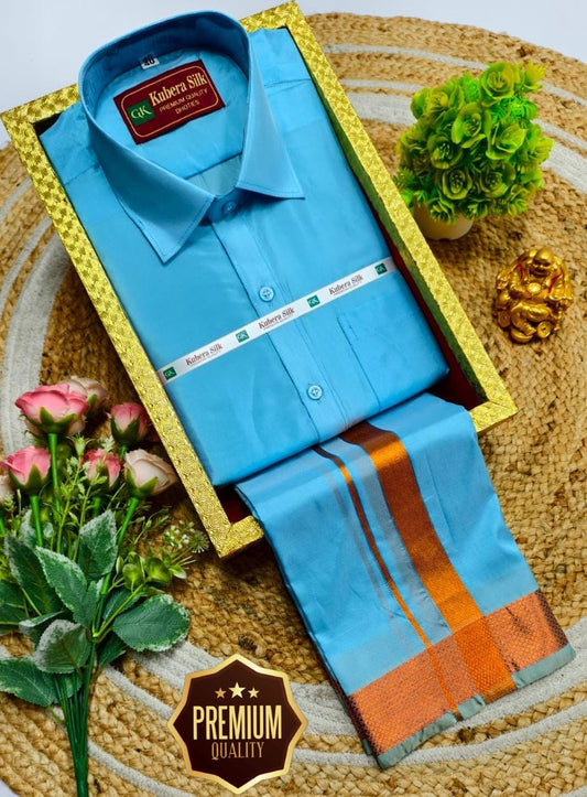 Semi-Silk Men's Adult Shirt and Dhoti Set