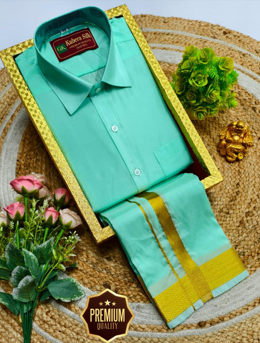 Semi-Silk Men's Adult Shirt and Dhoti Set